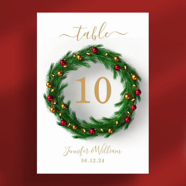 Tarjeta De Mesa Boda festivo de Navidad de Wreath (Festive Wreath Xmas Holiday Wedding Table Number)