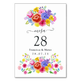 Tarjeta De Mesa Boda Fiesta Española Floral Acuarela