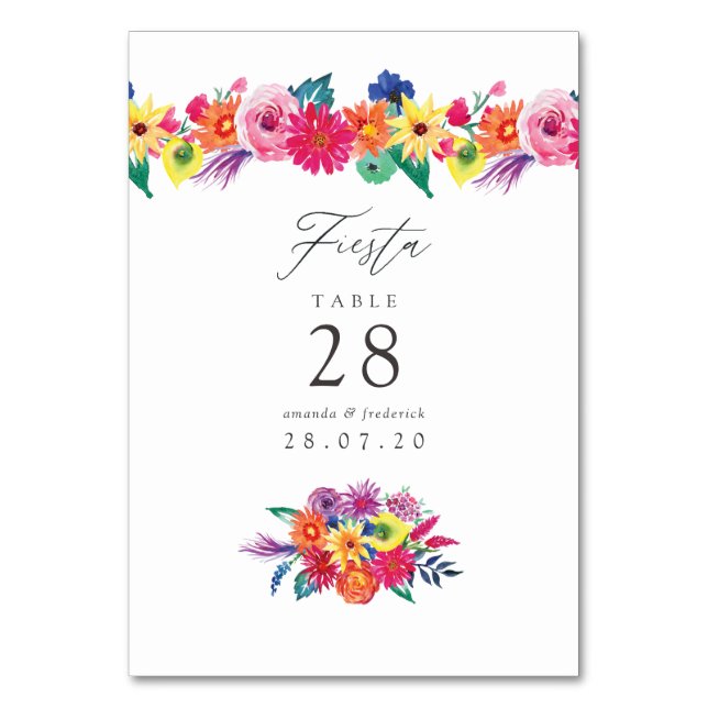 Tarjeta De Mesa Boda Fiesta Floral Acuarela (Anverso)