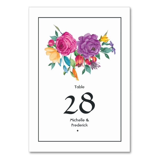 Tarjeta De Mesa Boda Fiesta Floral Acuarela (Anverso)