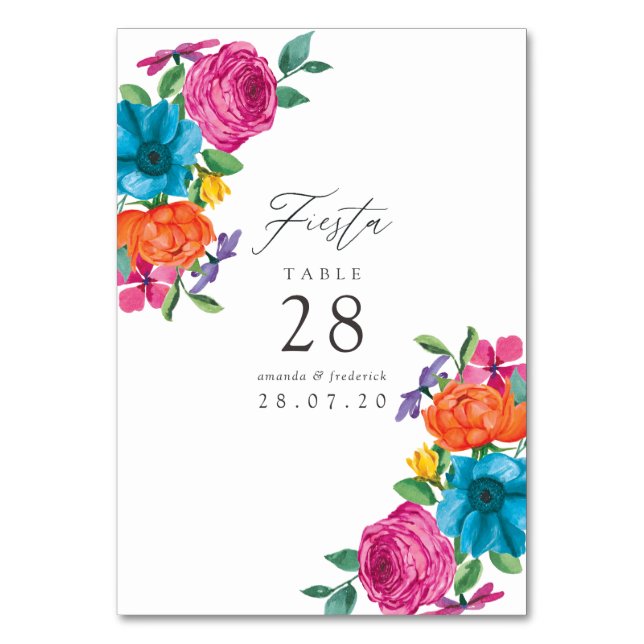 Tarjeta De Mesa Boda Fiesta Floral Acuarela (Anverso)