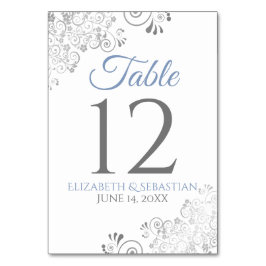 Tarjeta De Mesa Boda filigrino elegante azul claro y gris
