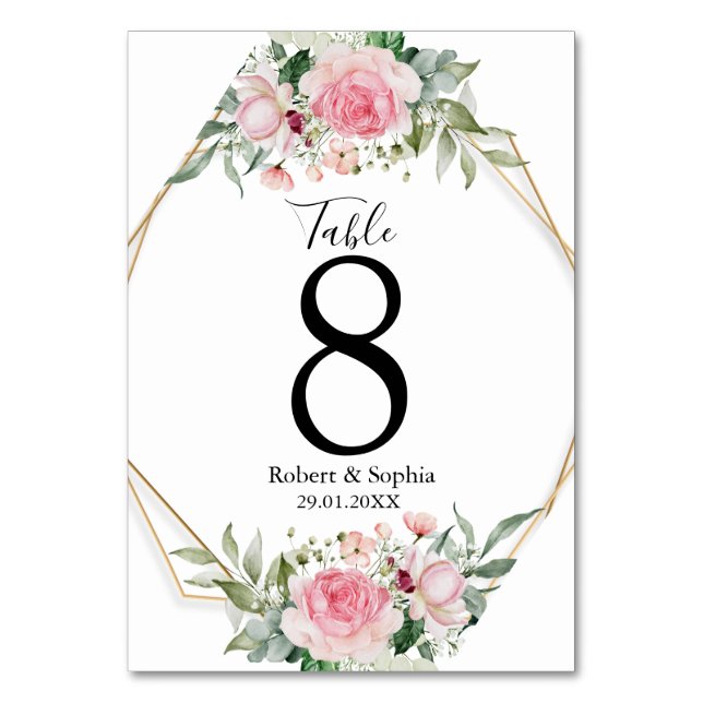 Tarjeta De Mesa Boda Flor de Rosa Rubor (Anverso)