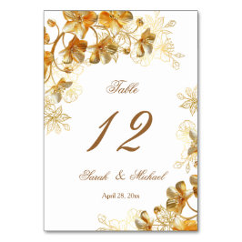 Tarjeta De Mesa Boda floral 3D dorada  