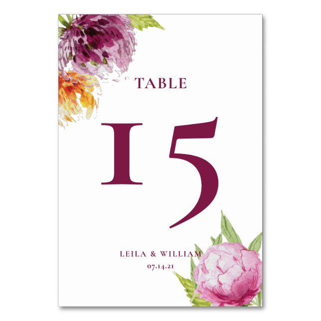 Tarjeta De Mesa Boda floral acuarela (Anverso)
