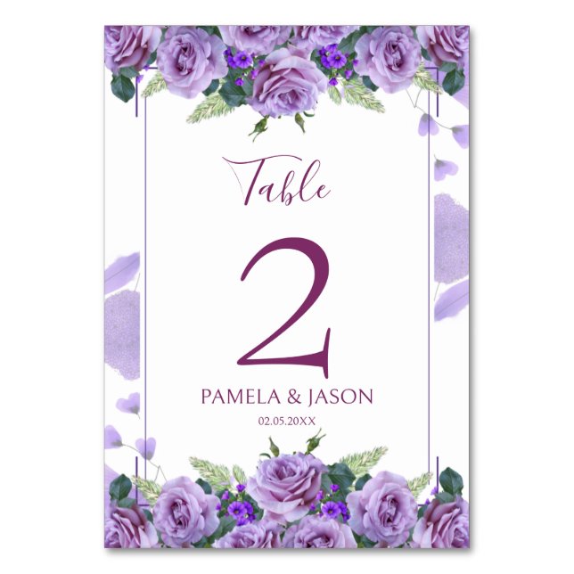 Tarjeta De Mesa Boda floral acuarela de verano (Anverso)
