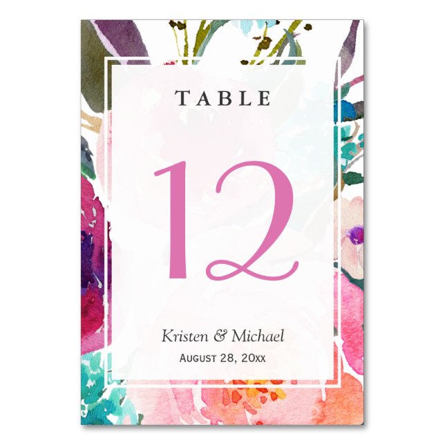 Tarjeta De Mesa Boda floral acuarela moderna Número de tabla (Anverso)