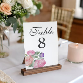 Tarjeta De Mesa Boda floral acuarela rosa y púrpura Boho