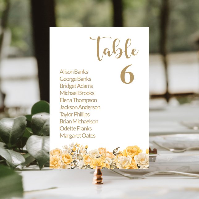 Tarjeta De Mesa Boda floral amarillo Número de tabla (Subido por el creador)