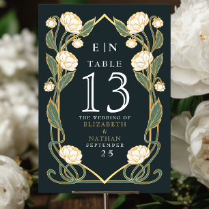 Tarjeta De Mesa Boda floral Art Nouveau de peonía blanca elegante