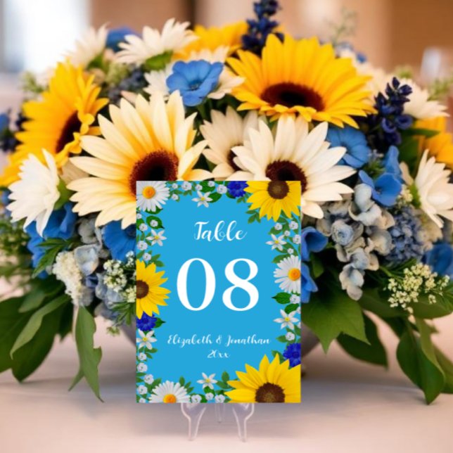 Tarjeta De Mesa Boda floral azul cielo de verano (Subido por el creador)