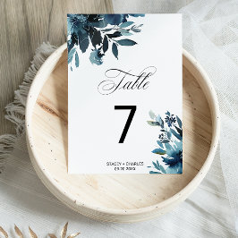 Tarjeta De Mesa Boda floral azul de la Marina Celeste