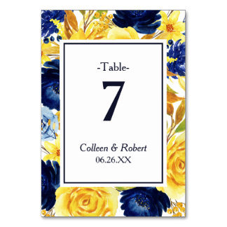Tarjeta de mesa Boda floral azul de la Marina de O