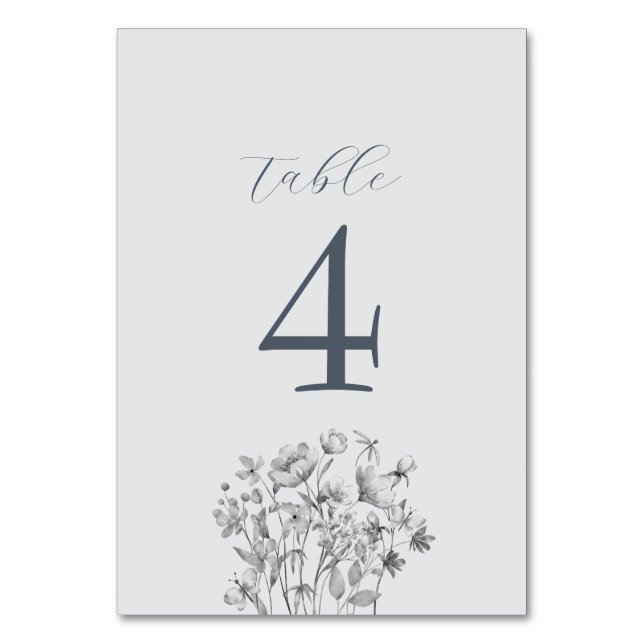 Tarjeta De Mesa Boda Floral Azul Dusto Número de tabla (Anverso)
