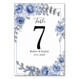 Tarjeta De Mesa Boda Floral Azul Dusty