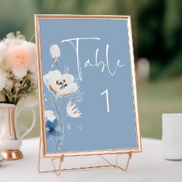 Tarjeta De Mesa Boda Floral Azul Dusty