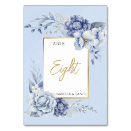 Tarjeta De Mesa Boda Floral azul en polvo, elegante acento dorado