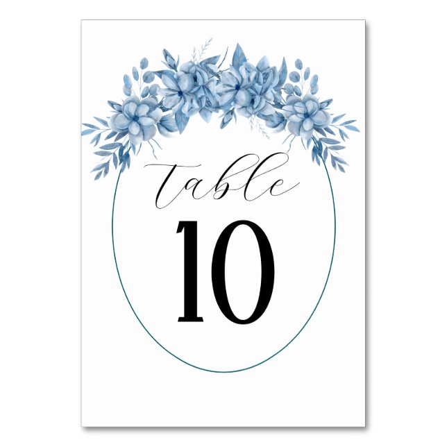 Tarjeta De Mesa Boda Floral azul gris helado (Anverso)