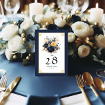 Tarjeta De Mesa Boda floral azul marino y dorado<br><div class="desc">Eleva tu decoración boda con esta elegante tarjeta de boda floral azul marino y dorado. Con sofisticados acentos florales en azul marino y oro y tipografía clásica, esta tarjeta con el número de la mesa le da un toque lujoso a las mesas de recepción. Personalízalo con los nombres de la...</div>