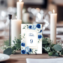 Tarjeta De Mesa Boda Floral Azul Número de tabla