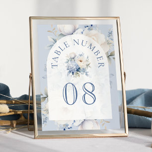Tarjeta De Mesa Boda floral azul polvoriento y blanco
