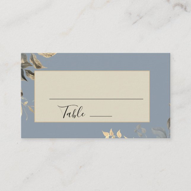 Tarjeta De Mesa Boda Floral azul turbulento de hojas silvestres (Anverso)