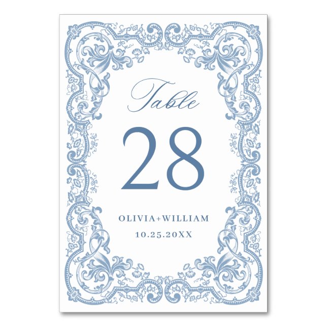Tarjeta De Mesa Boda floral azul turquesa del órgano renacentista (Anverso)