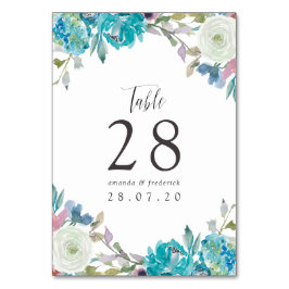 Tarjeta De Mesa Boda floral azul turquesa y turquesa