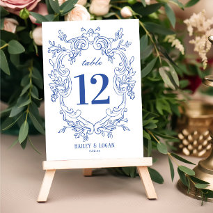 Tarjeta De Mesa Boda Floral Azul Vintage
