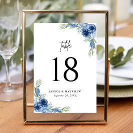 Tarjeta De Mesa Boda floral azul y agitado