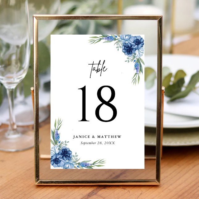 Tarjeta De Mesa Boda floral azul y agitado (Subido por el creador)