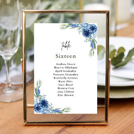Tarjeta De Mesa Boda floral azul y agitado