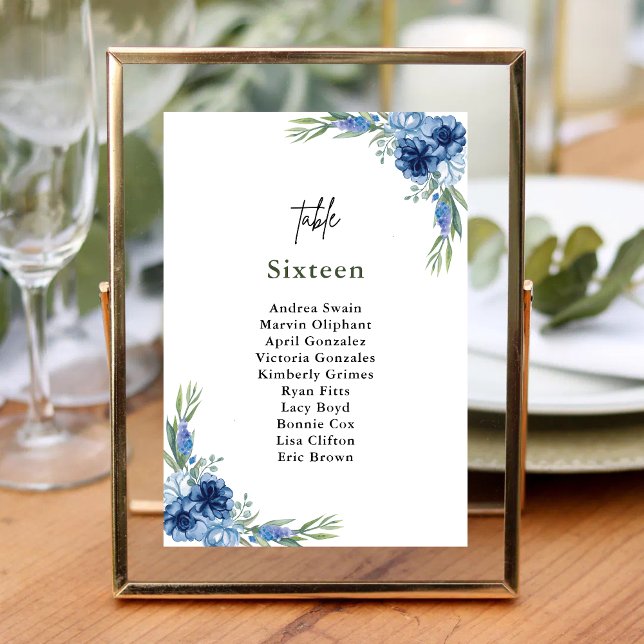 Tarjeta De Mesa Boda floral azul y agitado (Subido por el creador)