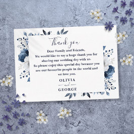 Tarjeta De Mesa Boda Floral Azul Y Blanco De La Marina Gracias