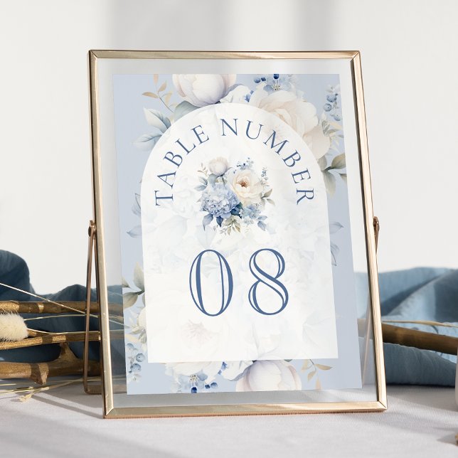 Tarjeta De Mesa Boda floral azul y blanco turbio (Subido por el creador)
