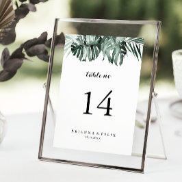 Tarjeta De Mesa Boda floral blanca de vegetación tropical
