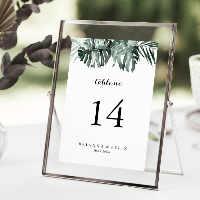 Tarjeta De Mesa Boda floral blanca de vegetación tropical (Subido por el creador)