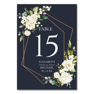 Tarjeta De Mesa Boda floral blanca geométrica de cobre