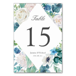 Tarjeta De Mesa Boda floral blanca verde sabio