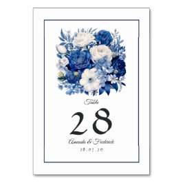 Tarjeta De Mesa Boda floral blanca y azul marino
