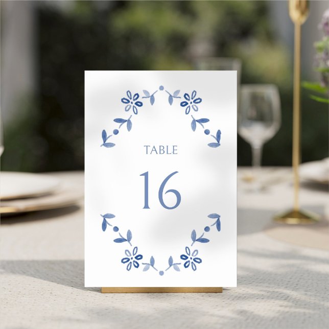 Tarjeta De Mesa Boda floral blanco + azul moderno (Subido por el creador)