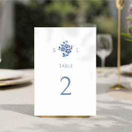 Tarjeta De Mesa Boda floral blanco + azul moderno