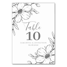 Tarjeta De Mesa Boda floral blanco negro