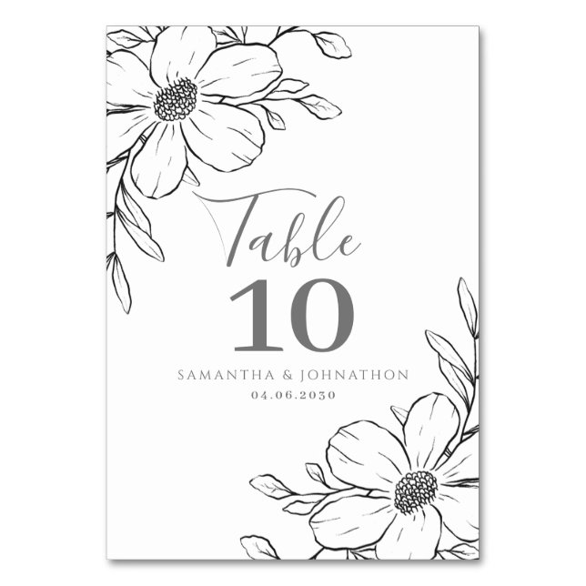 Tarjeta De Mesa Boda floral blanco negro (Anverso)