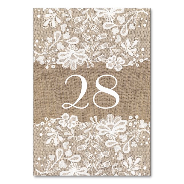 Tarjeta De Mesa Boda Floral Blanco y Burlap (Anverso)