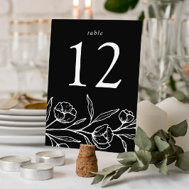 Tarjeta De Mesa Boda floral blanco y negro esbozado