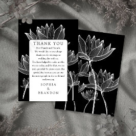 Tarjeta De Mesa Boda Floral Blanco Y Negro Gracias