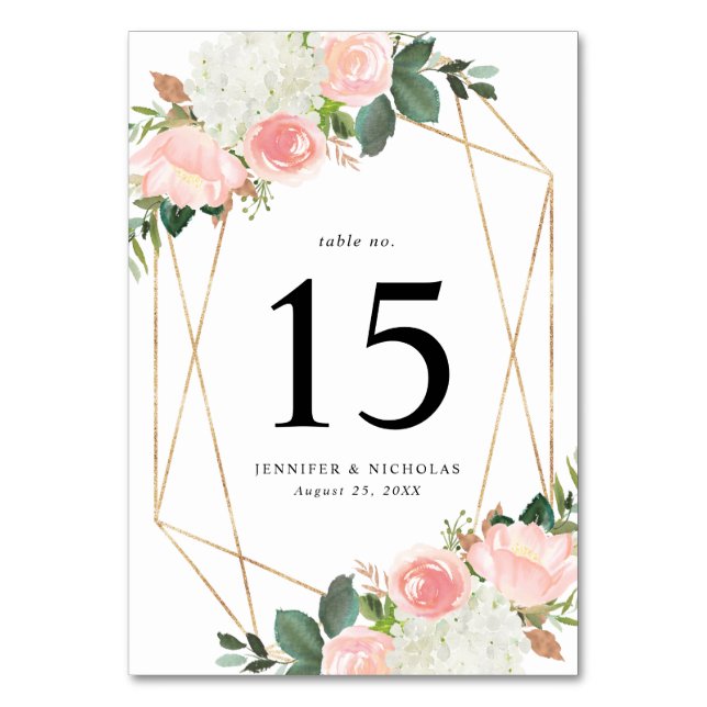 Tarjeta De Mesa Boda Floral Blush Spring | Personalizada (Anverso)