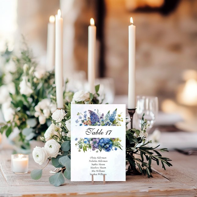 Tarjeta De Mesa Boda floral bohemiana azul-violeta (Subido por el creador)