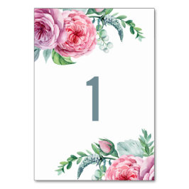 Tarjeta De Mesa Boda floral boho acuarela rosa. Flor de jardín